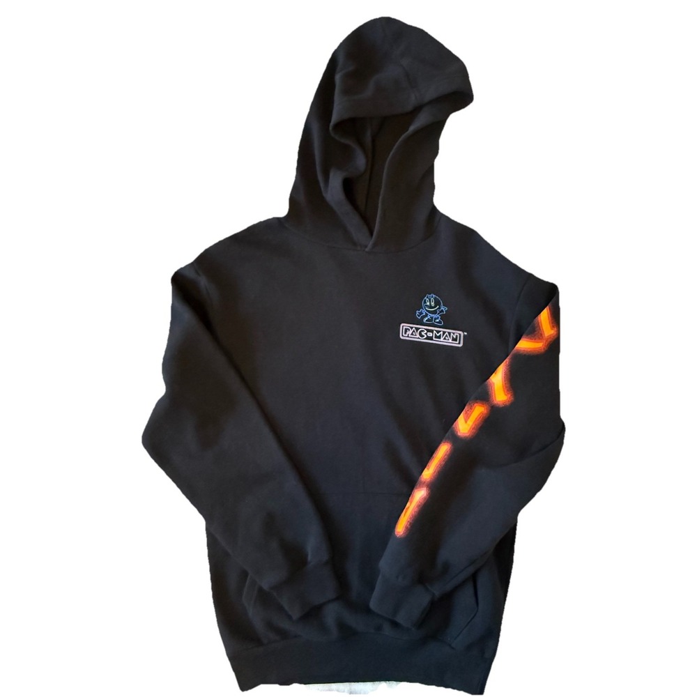 Pac-Man Hoodie Mens Medium Black Neon Graphic Bandai Namco Japanese High Score